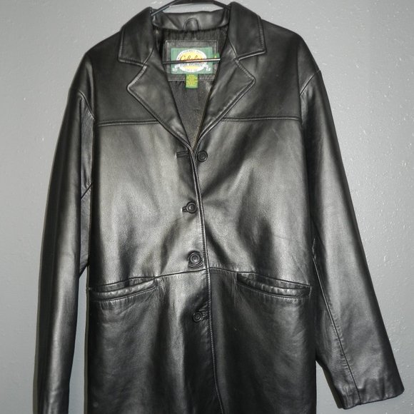 Cabela's Other - Cabelas Womens Black Genuine Leather Long Button Down Winter Coat Size Medium